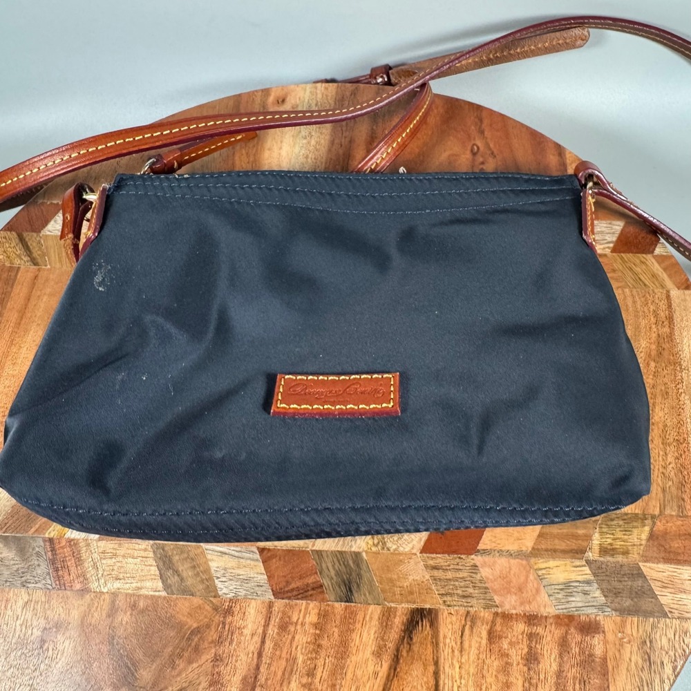 Dooney & Bourke Black Nylon Crossbody Bag Brown Leather Trim Small Shoulder Bag